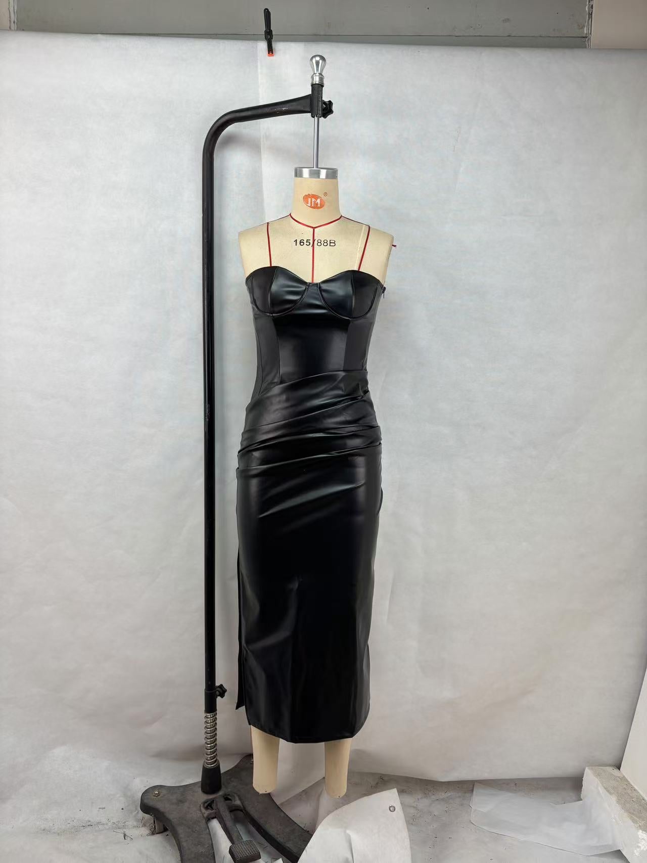 Valentina Leather Strap Slit Dress