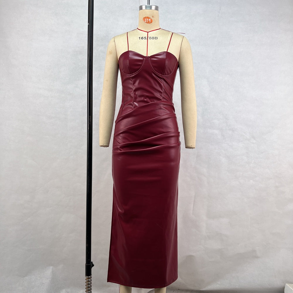 Valentina Leather Strap Slit Dress